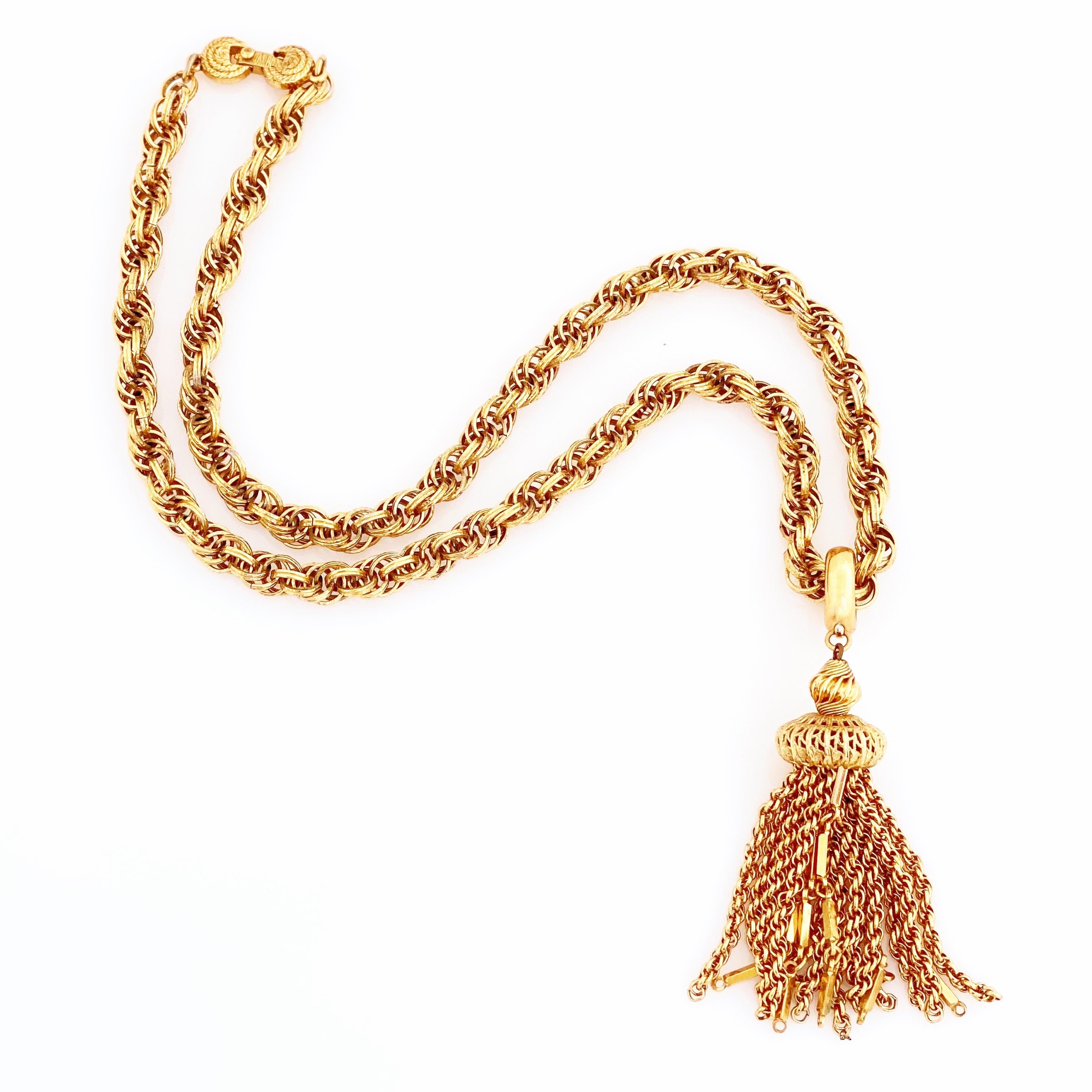 Monet Tassel Pendant Chain Necklace Vintage Rope Twist Gold Tone - Ruby Lane